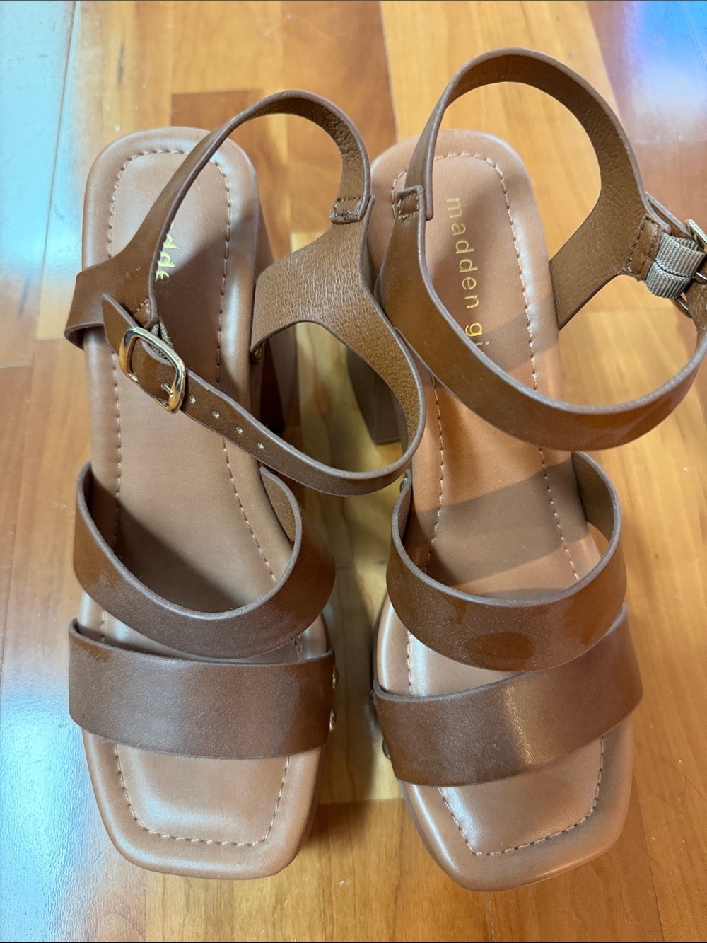 Madden Girl Cognac Strappy Block Heel Sandals